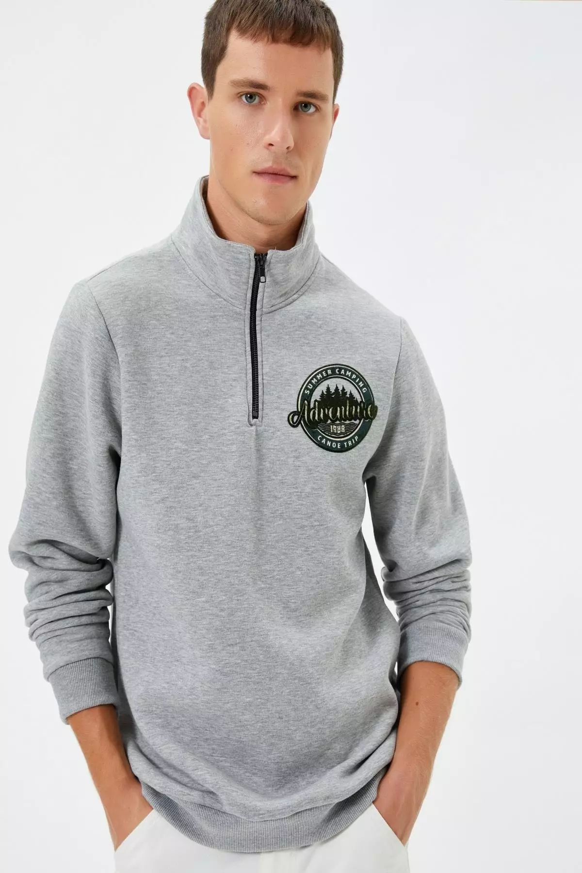 Buy KOTON Half Zip Sweatshirt College Printed 2024 Online ZALORA