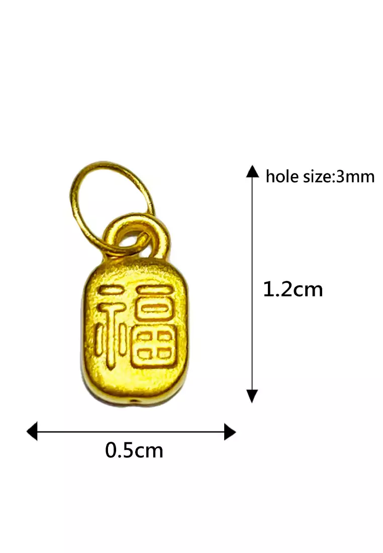 [SPECIAL] LITZ 999 (24K) Gold Fu Pendant with Stainless Steel Leather Choker Necklace EP0278-AC (0.20g+/-)