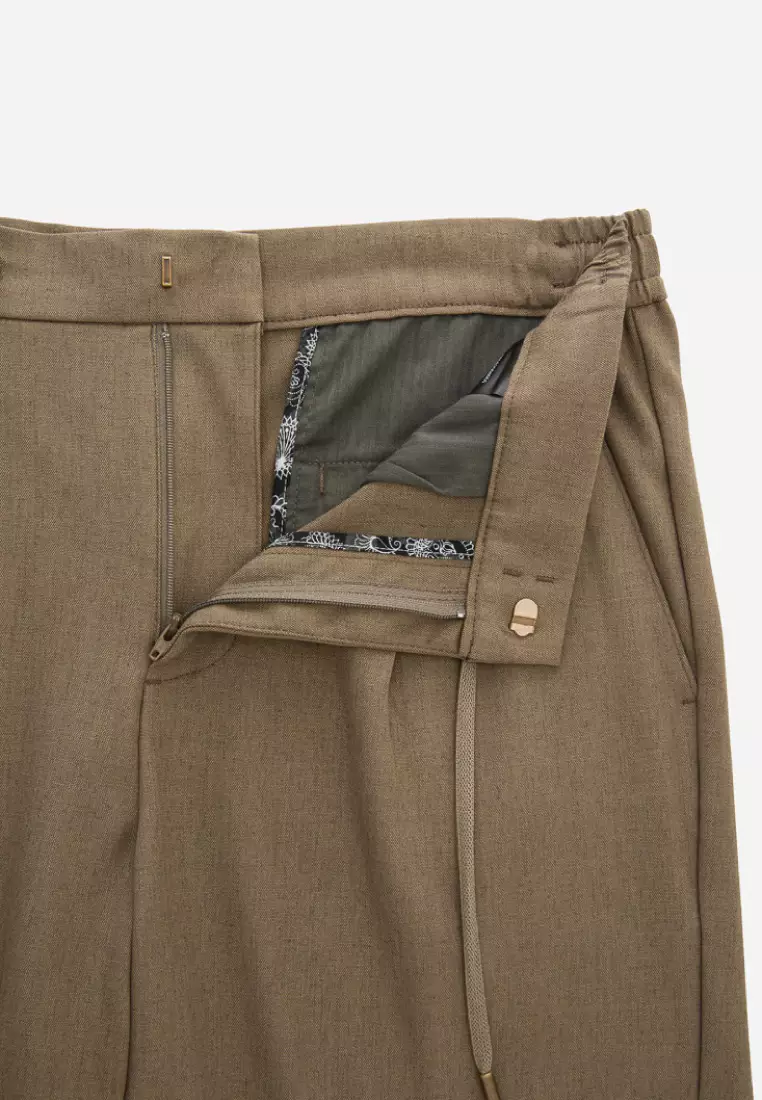 Olive Linen Blend Drawstring Casual Shorts