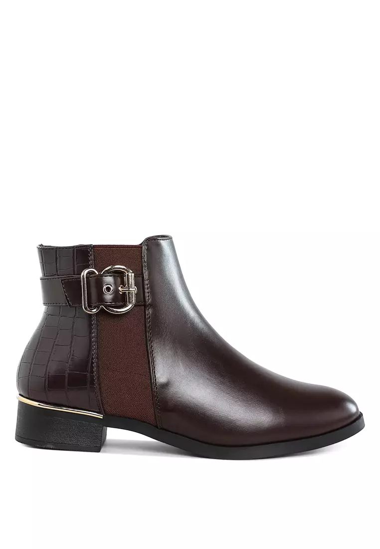 Discount on London Rag  shoes - SKU: Buckled Faux Leather Ankle Boot in Brown
