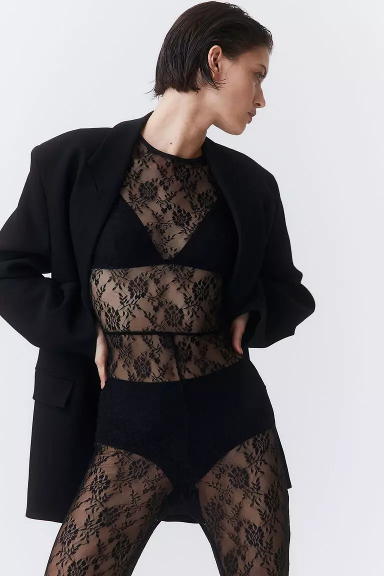 Lace stirrup unitard