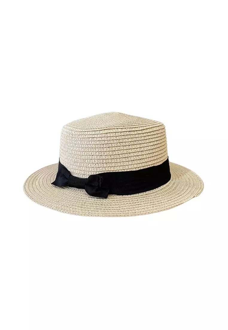 Topi Pantai Wanita Panama Summer Sun Beach Straw Hat Vintage Design ORIGINAL - Coklat Muda