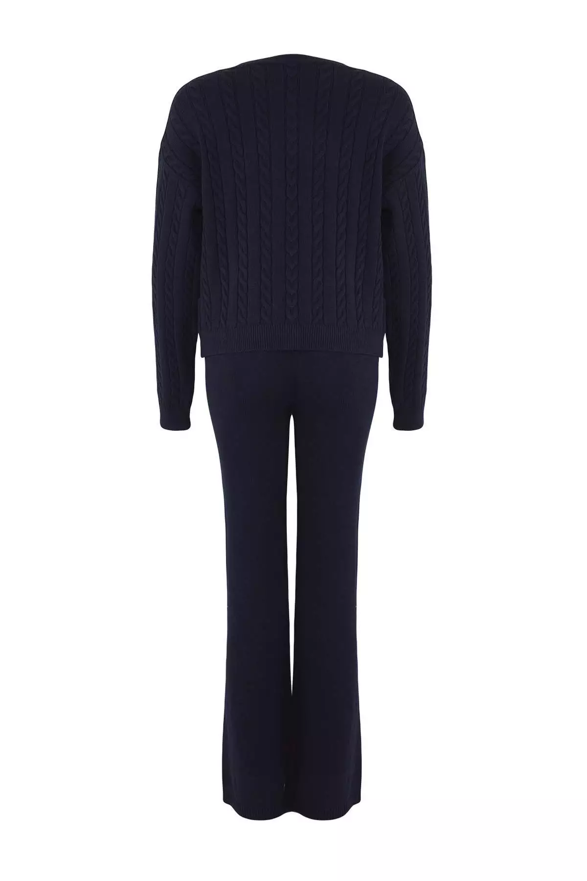 Navy Blue Soft Textured Hair Knitted-Plain Knitwear Bottom - Top Set Twoaw26Au00009