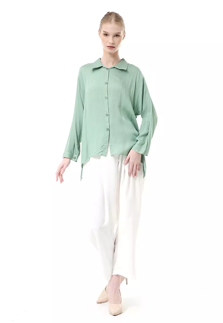 Ayudia Shirt Long Sleeve Atasan Wanita Premium Quality - Matcha