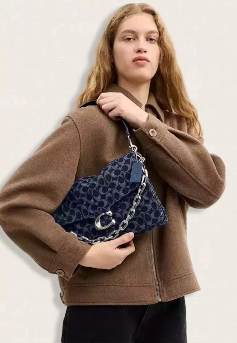 Coach Chain Tabby Shoulder Bag 30 In Signature Denim Deep Blue