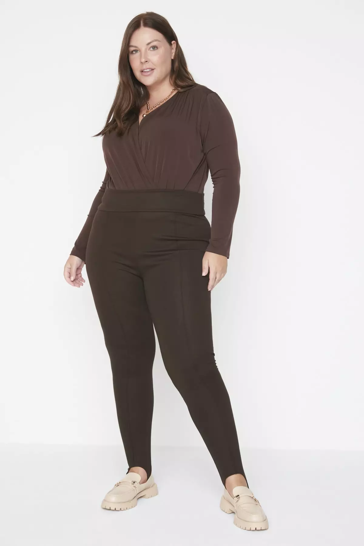 Buy Trendyol Plus Size Brown High Waist Knitted Sports Leggings With  Elastic Detail. 2024 Online