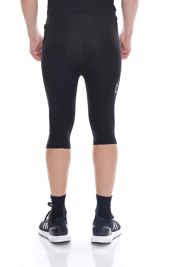 Tiento Man Compression Half Pants Black White Celana Legging Leging Selutut Pria Olahraga Original