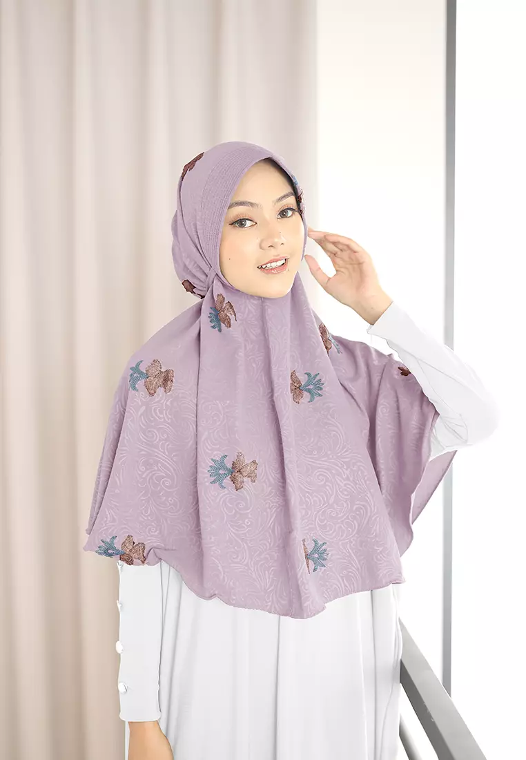 Zelena - Ghinna Bergo Embroidered | Hijab Instan Tali Airflow - Sunset Purple