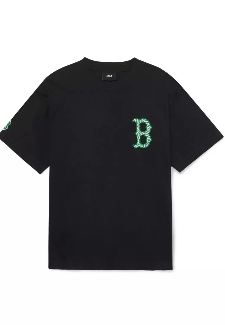 MLB CHECKERBOARD CLIPING LOGO OVERFIT T-SHIRTS BOSTON RED