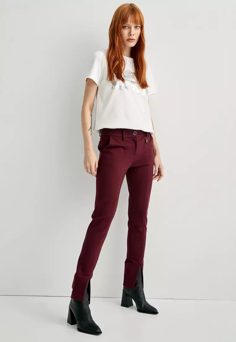 Front Slit Slim Fit Maroon Pants