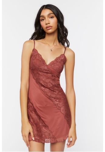 FOREVER 21 red Floral Lace Mesh Slip Dress E316FAA3E03AC3GS_1
