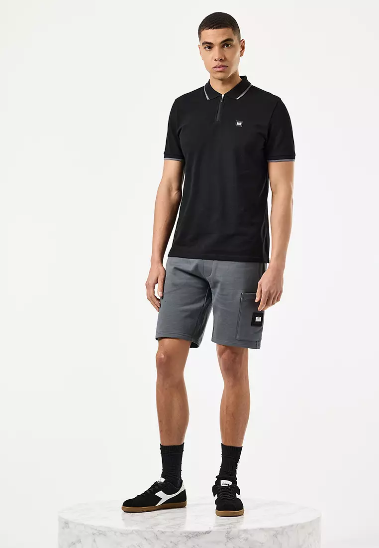 MENS BLACK/ZINC MONTI ZIP POLO WITH PARACHUTE DETAIL