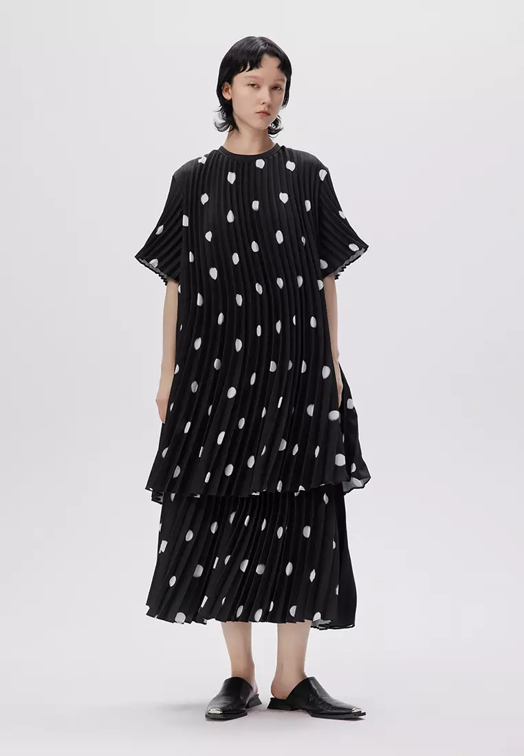 JNBY波點印花半身裙A字長款裙