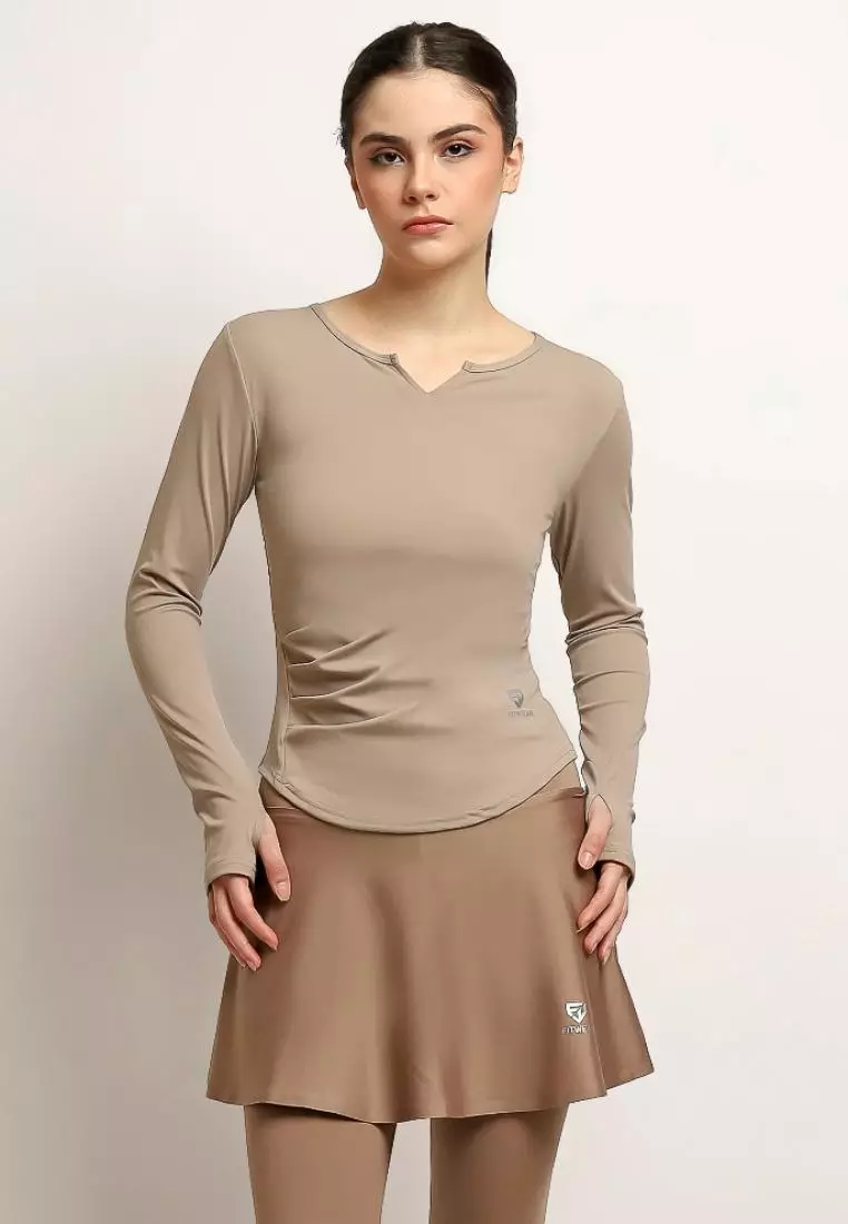Fitwear - Kaos Olahraga Dryfit Wanita BELINDA V-NECK SLIMFIT L/S - MILK CHOCO