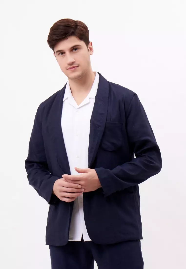 Durban Blazer Linen Pria Biru Navy- Linen Blazer Men Navy