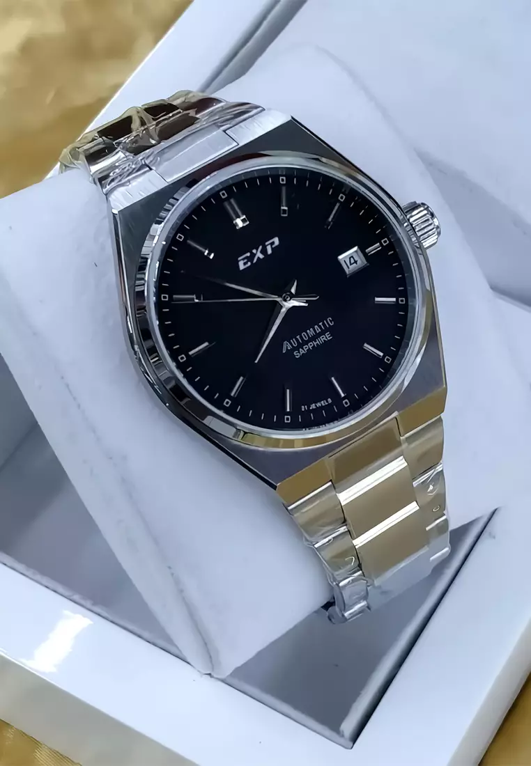 Expedition EXP Jam Tangan Automatic Pria Sapphire Glass Silver Case Black Dial - 6857MABSSBA