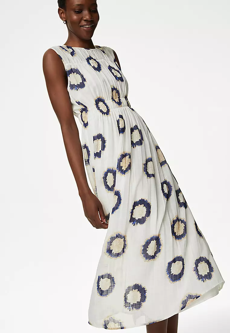 Printed Midi Smock Dress