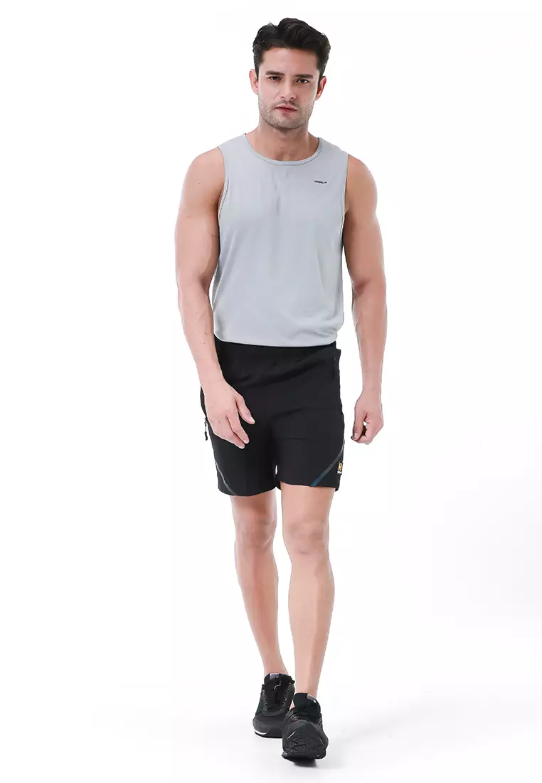 Halburt Celana Pendek Olahraga Pria Motif List Sudut Short Pants Simple Material Parasut ORIGINAL - Black