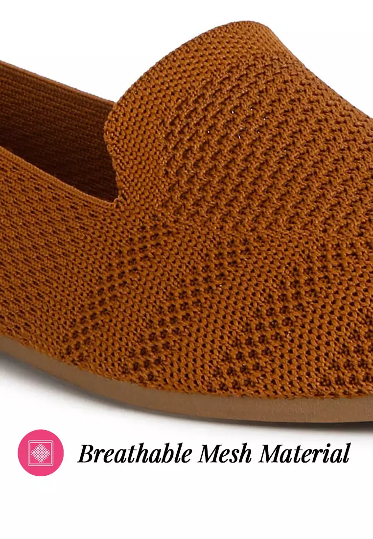 Knit Textile Solid Flats in Tan