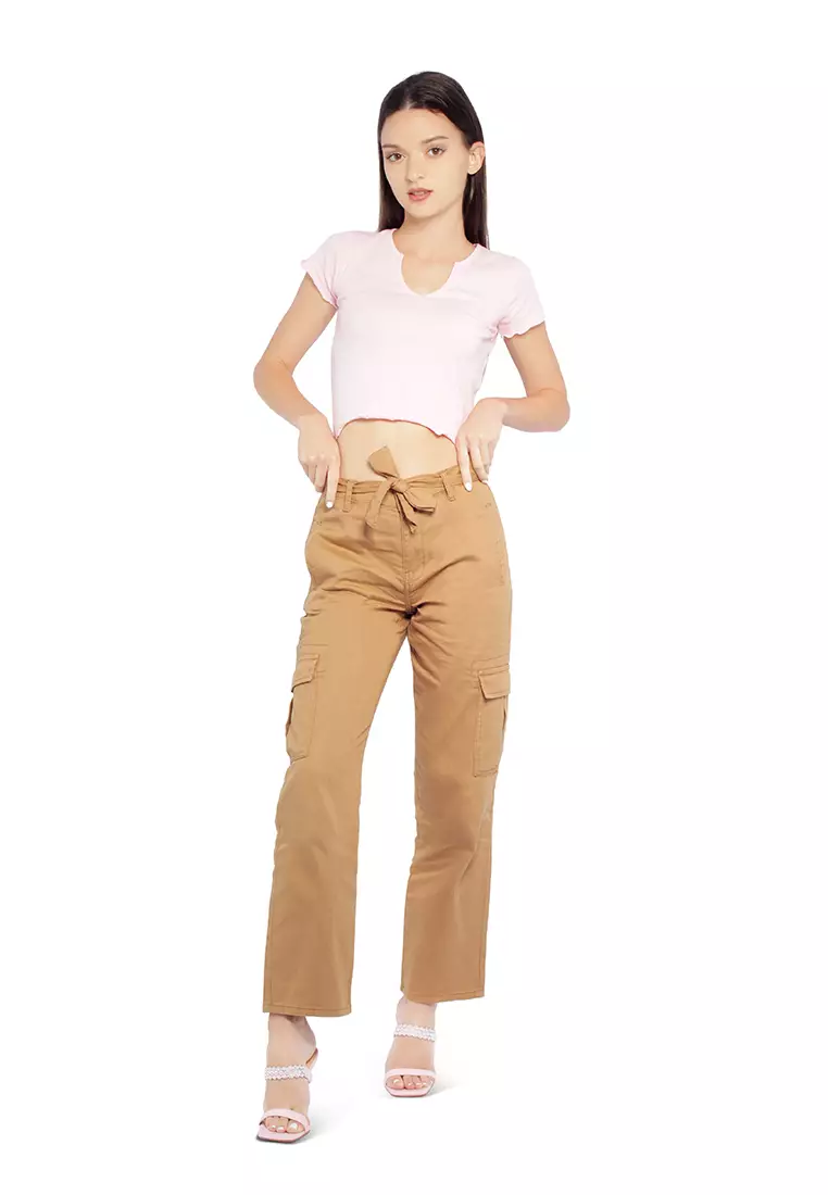 Celana kantong kertas dasi kupu-kupu pinggang khaki