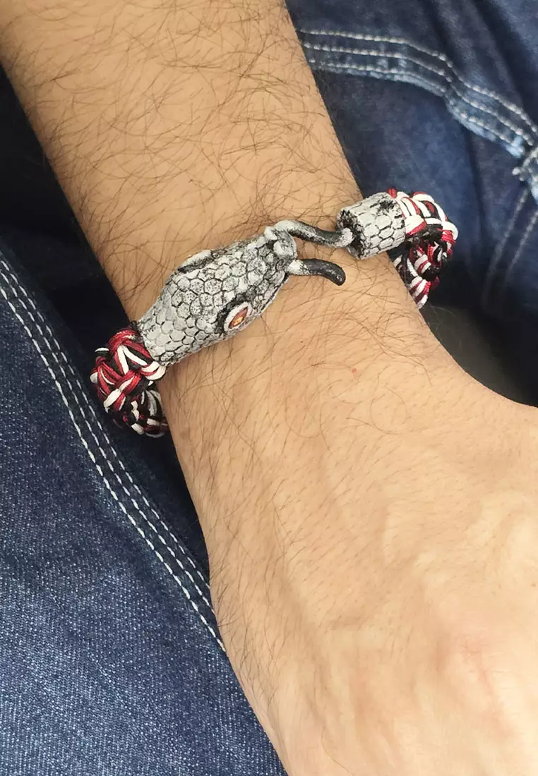 Aksesoris  Pria Woven Croc Head Classic Bracelet Gelang Pria Silver,Black & Red