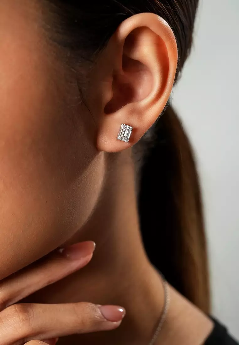 2.05ct TDW Refined Emerald Lab Grown Diamond Stud Earrings in 14K White Gold D/E-VVS/VS