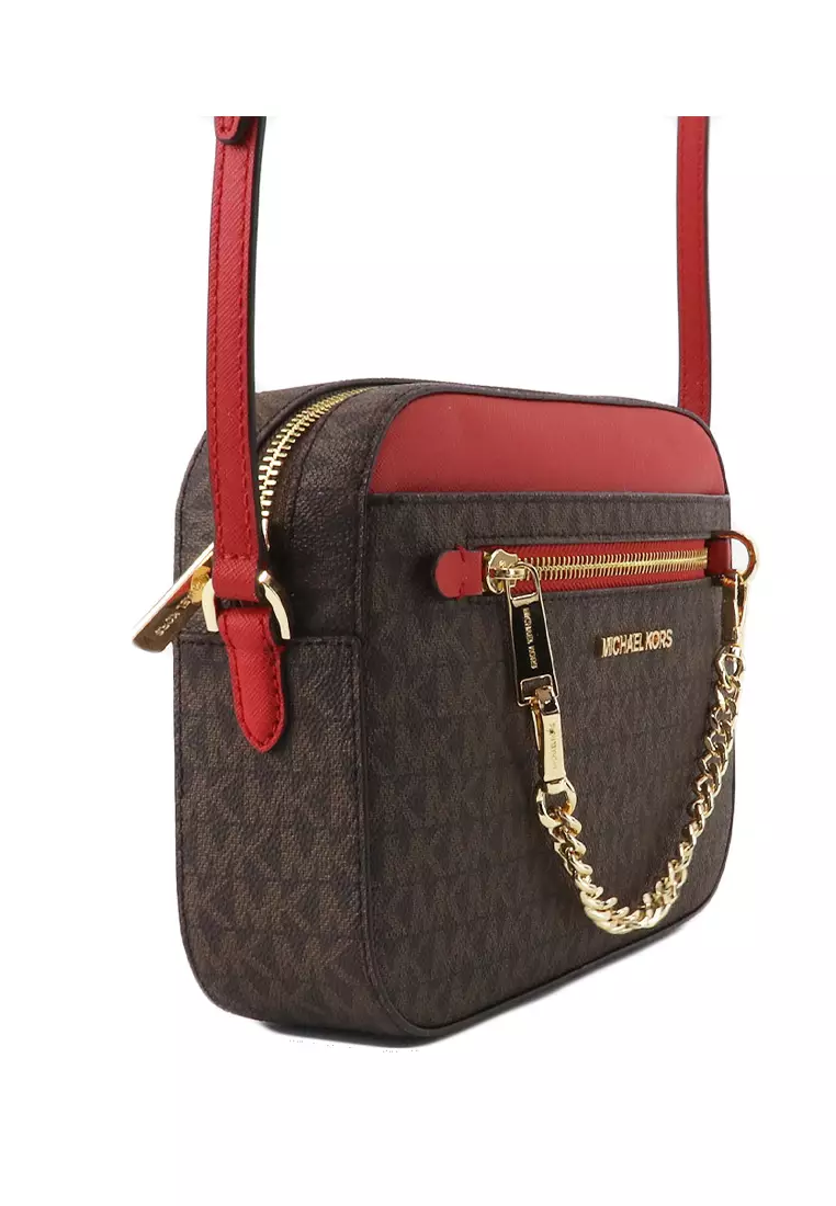 Jet Set Item Signature Large Chain Crossbody Bag - Dark Brown/Red
