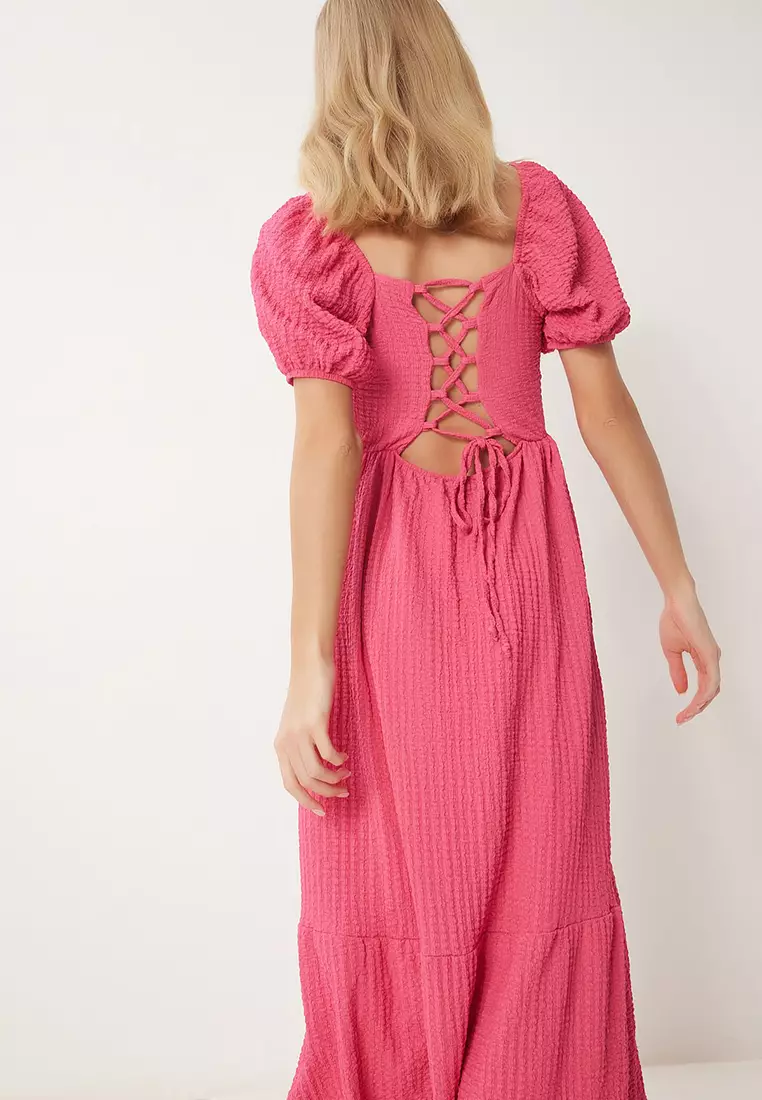 Heart Neck Textured Summer Knitted Dress