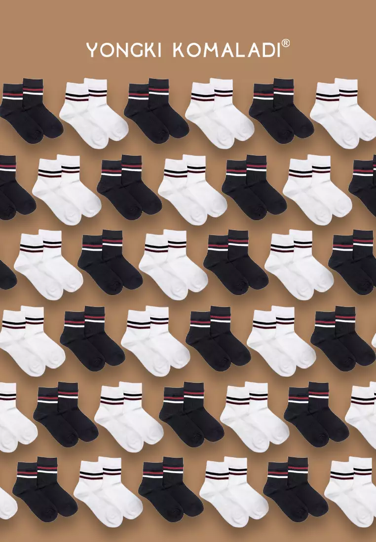 YONGKI KOMALADI KAOS KAKI MOTIF STRIPE KECIL OLDSCHOOL WARNA SOCK05 HITAM