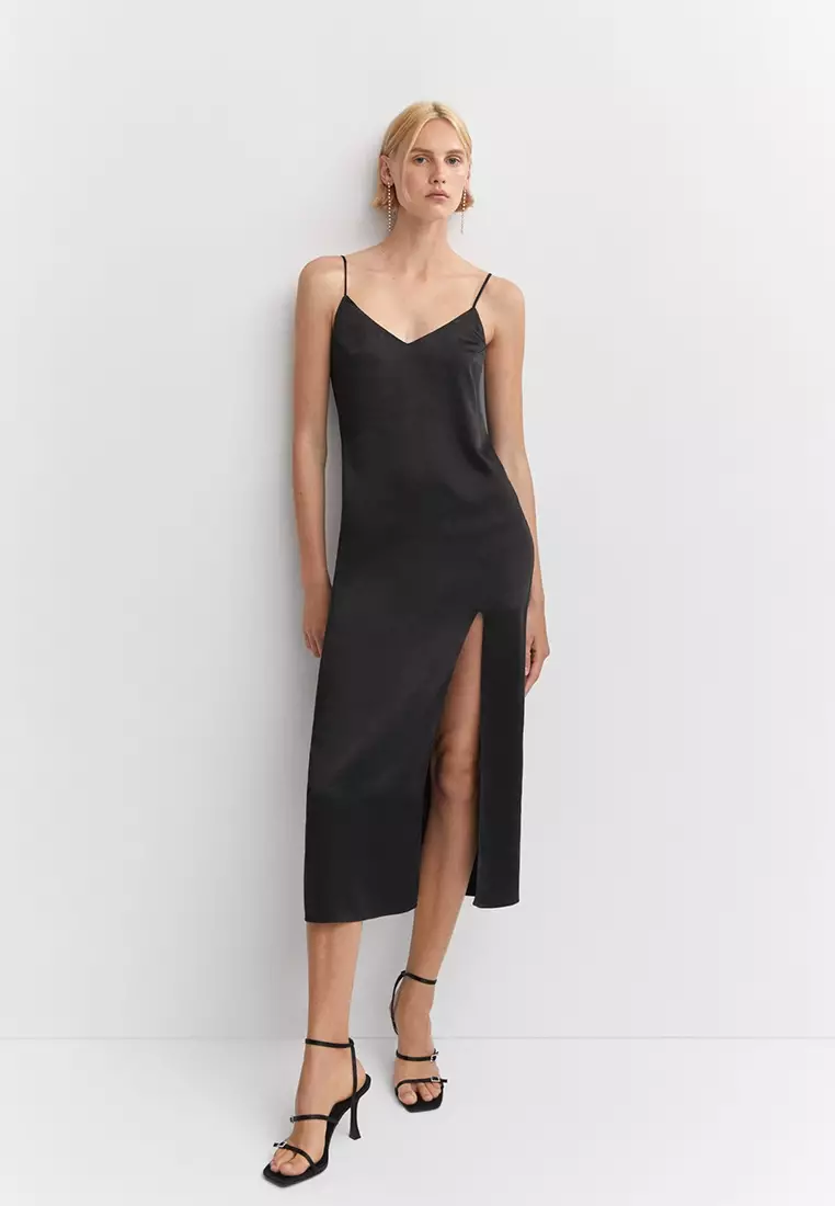 Buy Mango Side-Slit Satin Dress 2023 Online | ZALORA Singapore