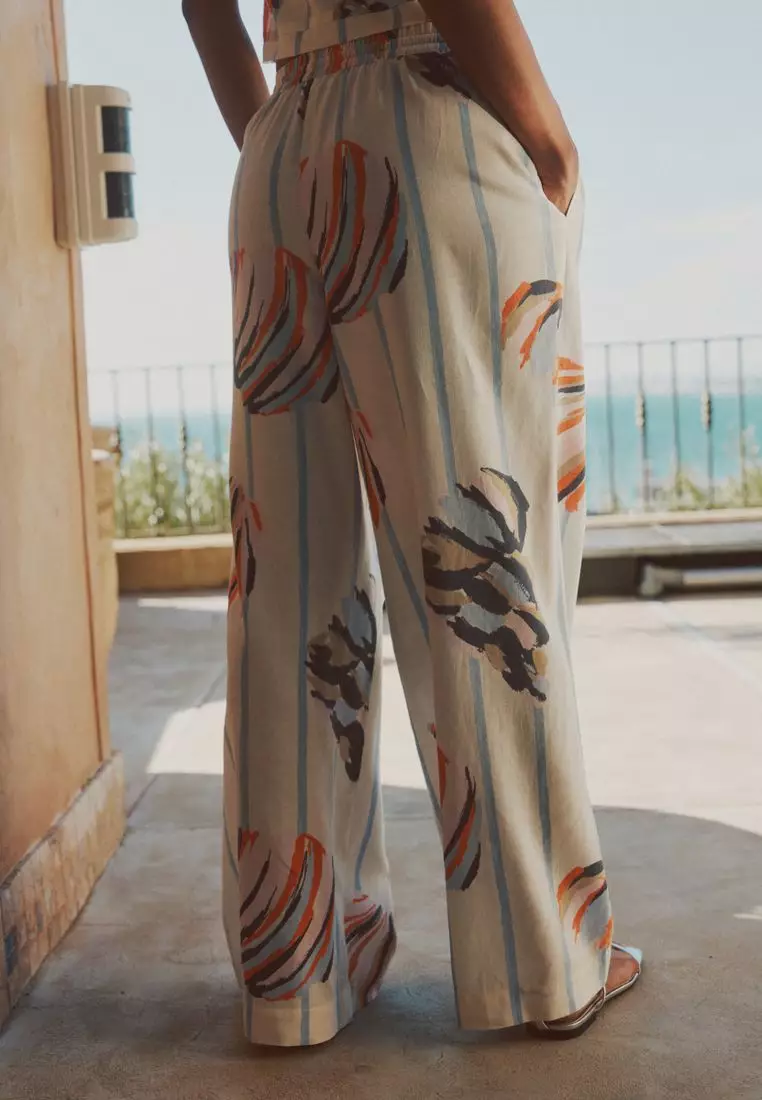 Pull On Wide Leg Trousers With Linen