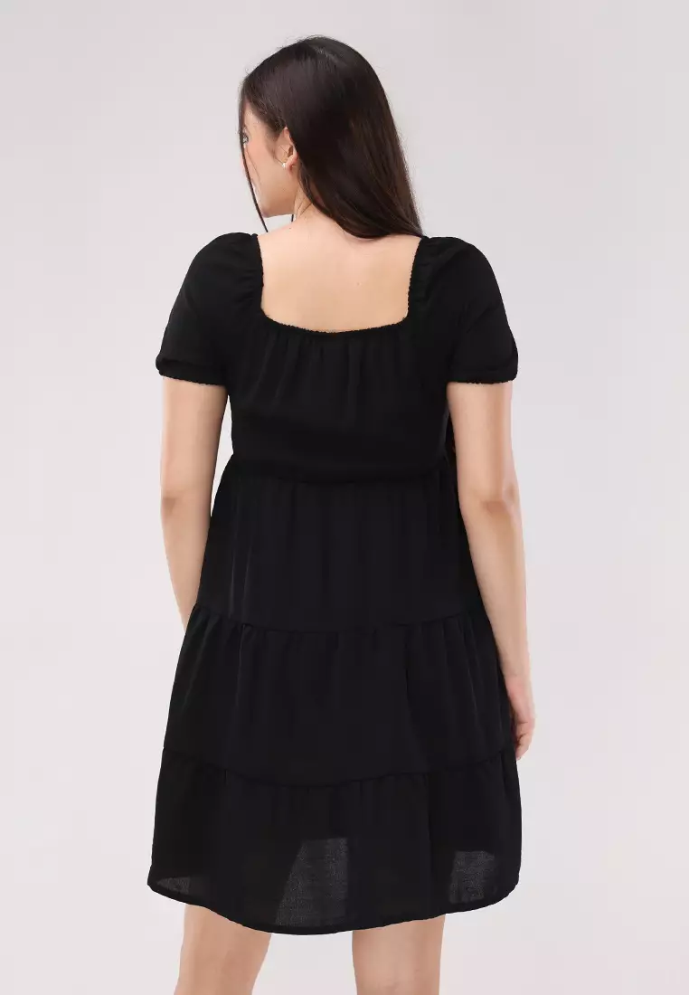 Linen Wrinkles Woven Short Sleeves Dress