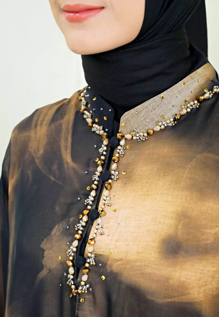 Mosleem Long Dress Abtrack Motif Detail Payet In Black By Brilliant Girl Warna HITAM