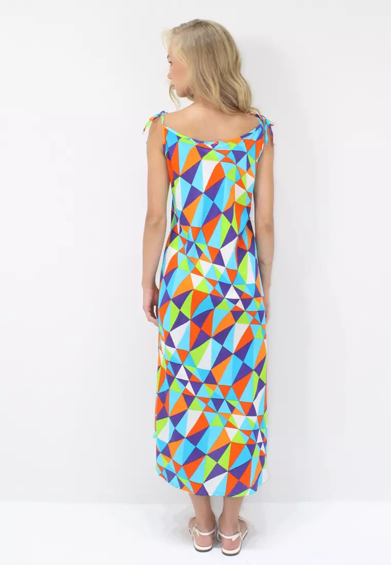 Buy Alacati Women's Blue Rope Strapped Multicolored Midi Length Woven ...