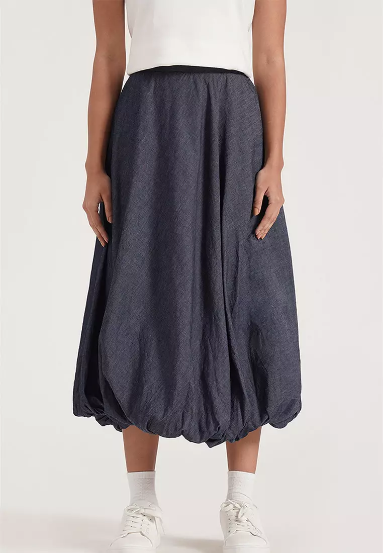 Bubble-Hem Midi Skirt