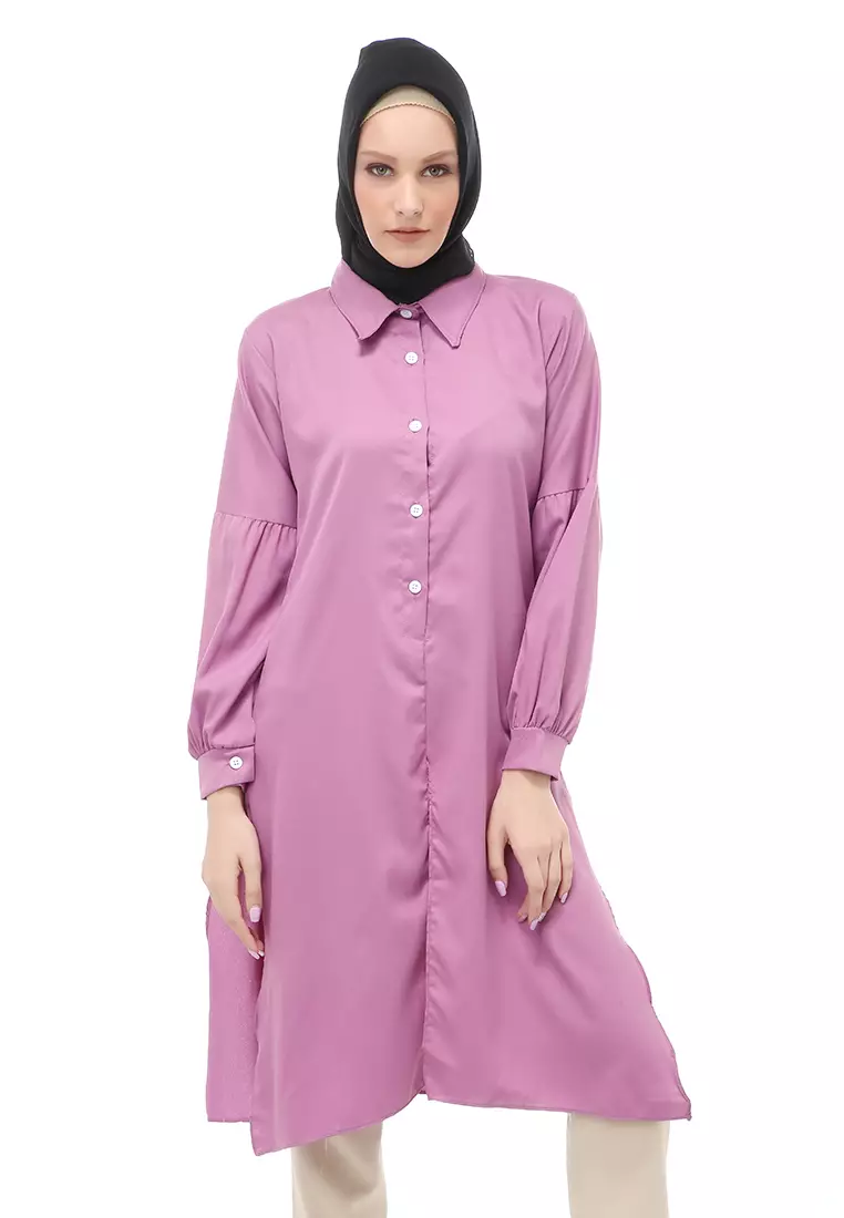 Vania Tunik Polos Muslimah Atasan Wanita Long Sleeve Regular Fit - Lavender