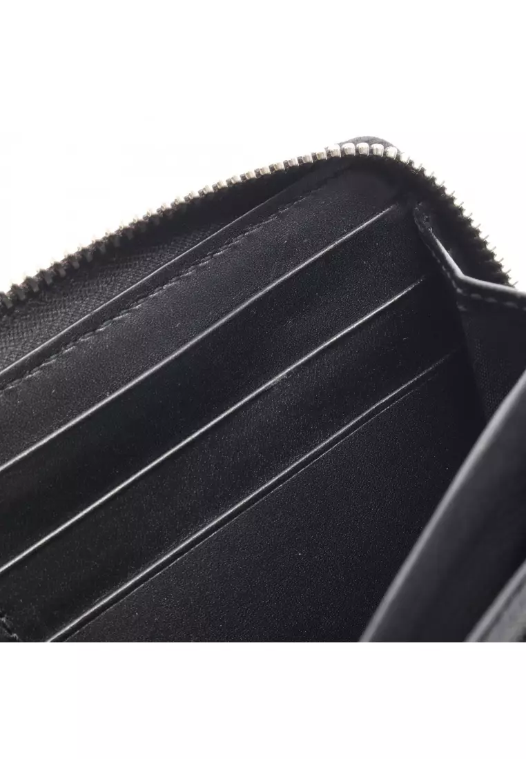 Pre-Loved Gucci GG Imprime round zipper long wallet Coated canvas leather black