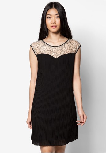 蕾絲拼肩褶飾連身zalora時尚購物網的koumi koumi裙, 服飾, 洋裝