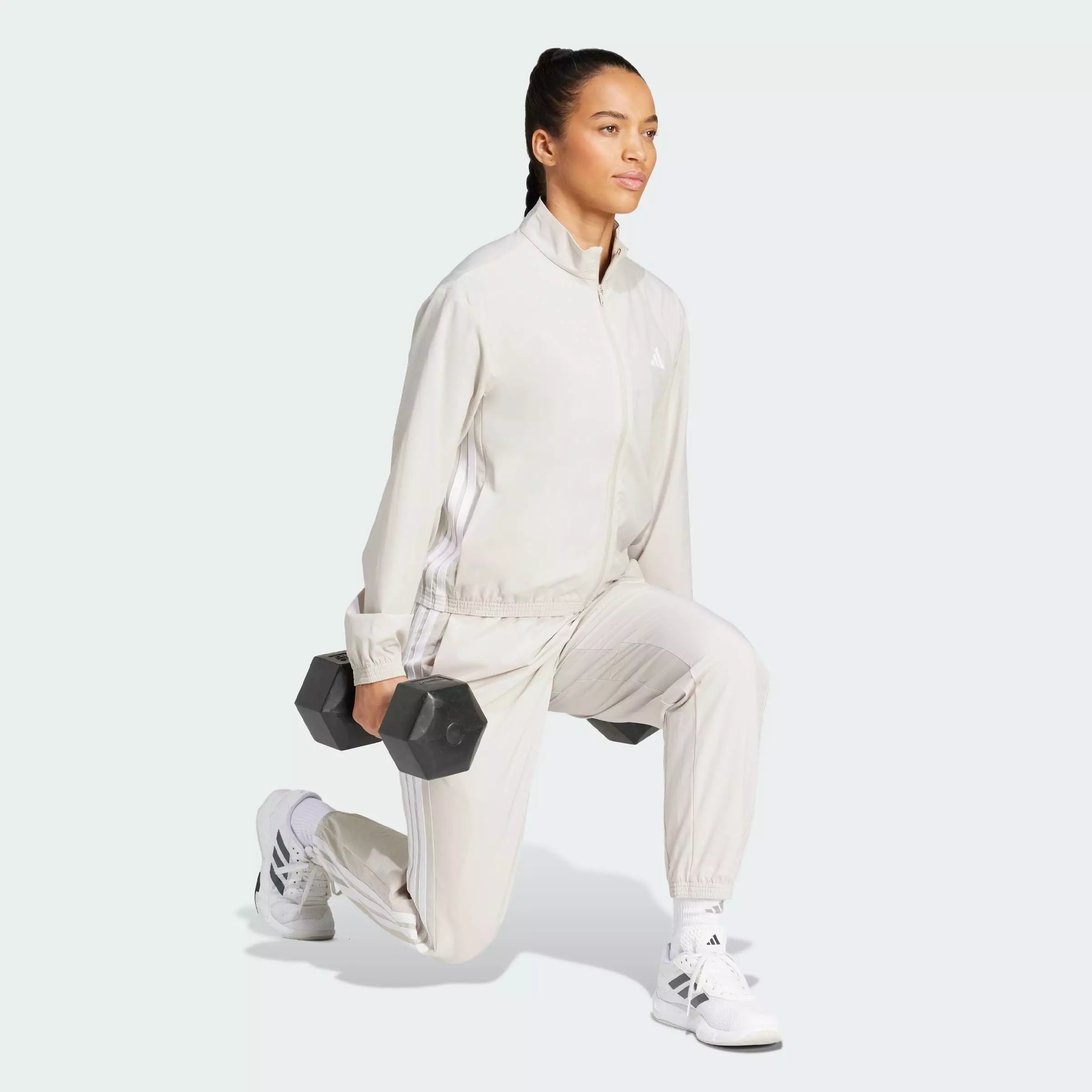 Gym & Training Train Essentials 3-Stripes Woven Warm-Up Jacket Women Beige JE6173