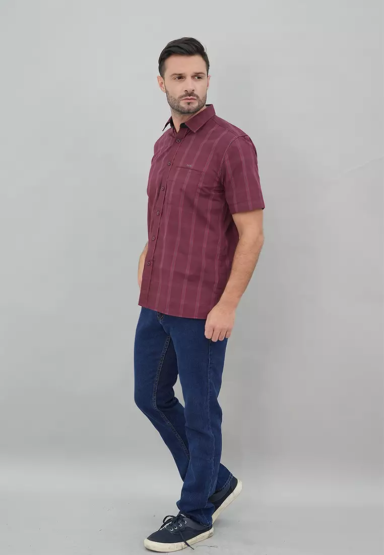 LGS - Regular Fit - Kemeja Casual Pria - Lengan Pendek - Motif Kotak-Kotak - Warna Variasi