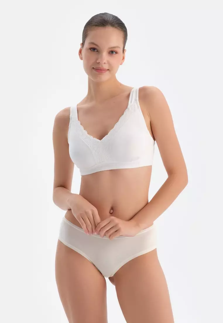 White Basic Lace Minimizer Bra, Non-wired, Underwear for Women