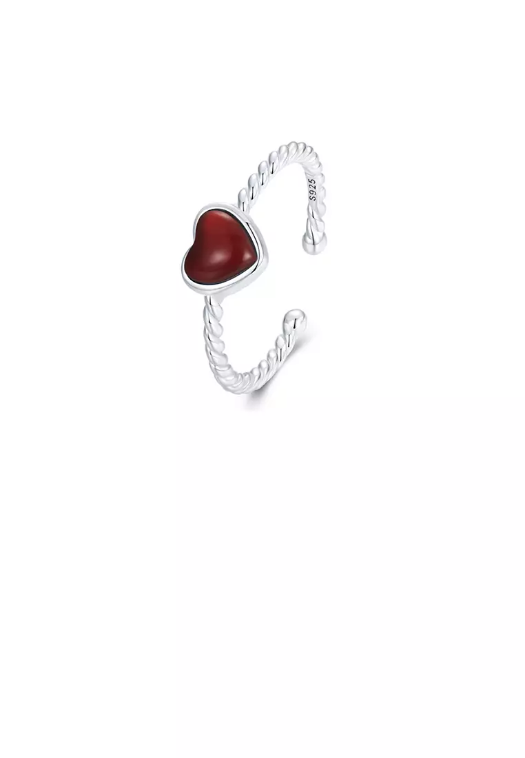 ZITIQUE 925 Sterling Silver Fashion and Simple Heart-shaped Red