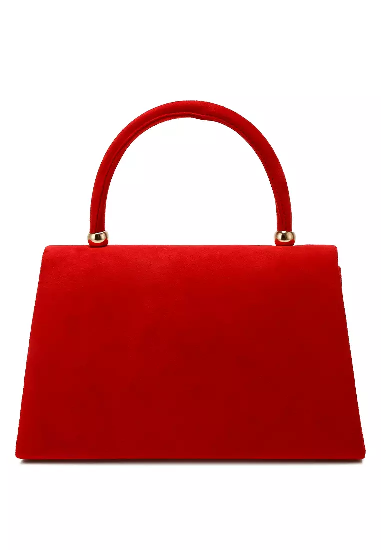 Mini Top Handle Brooch Bag in Red