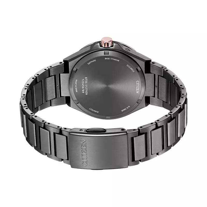Jam Tangan Pria Citizen Eco Drive BU0065-64E Attesa Titanium Moonphase Black Dial Black Titanium Strap