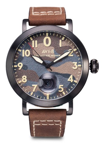 Lancaster Bomber 迷彩皮革數字圓錶, 錶類, esprit taiwan皮革錶帶