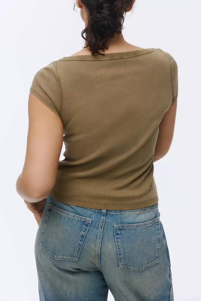 Rib-knit boat-neck top