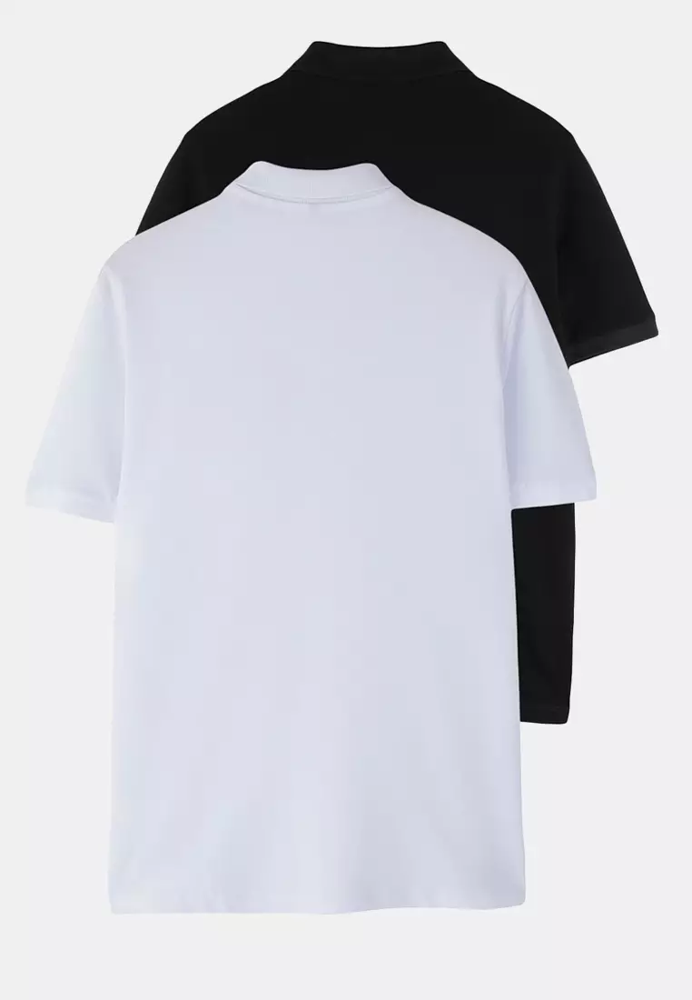 Black-White 2-piece Regular/Normal Cut 100% Cotton Polo Neck T-shirt TMNSS25PO00022