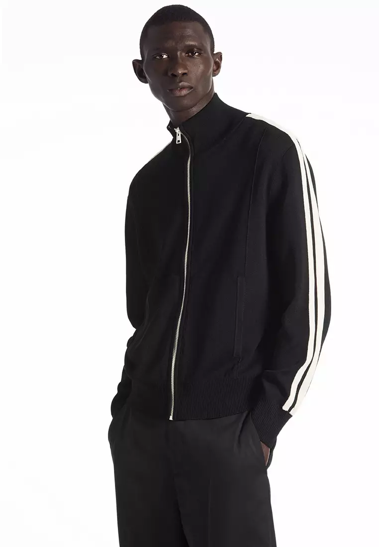 COS コントラストストライプニット　トラックジャケット S ネイビー cos-Navy-Contrast-Stripe-