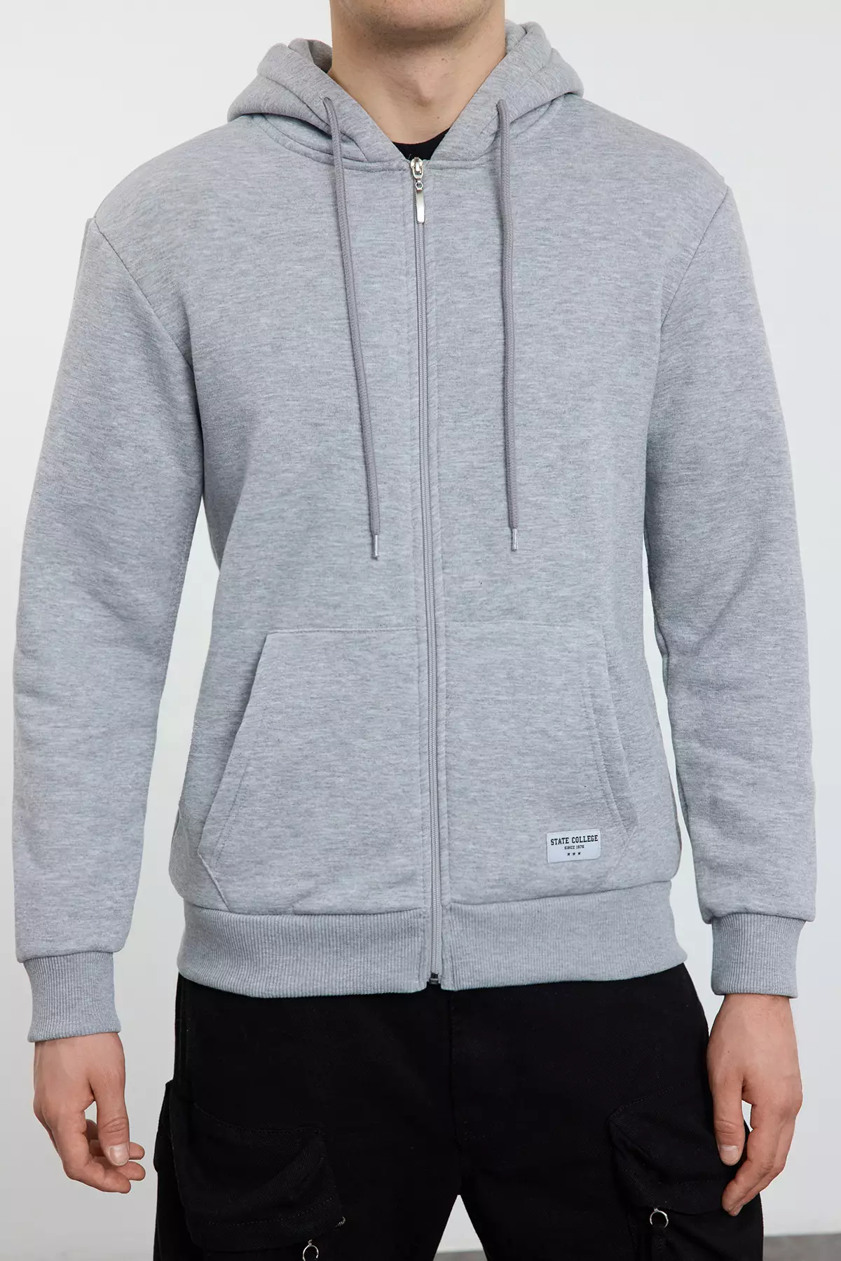 Basic Zipper Hoodie with Embroidered Label Patch