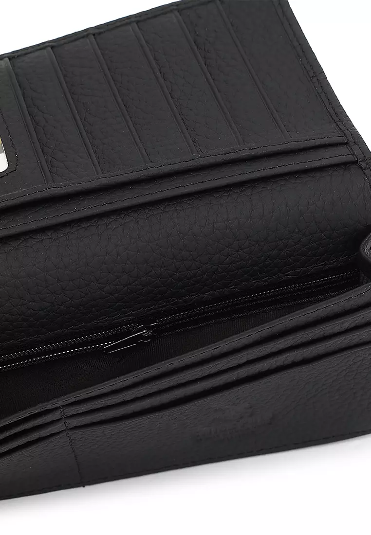 Genuine Leather RFID Long Wallet - Black